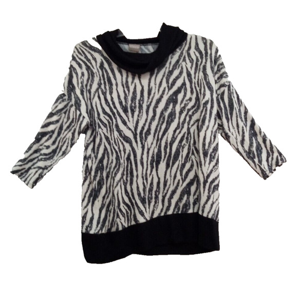 Chicos Mixed Animal Print Black White Turtleneck Sweater‎ Zebra Size 1 - US 8-10 - Picture 5 of 12